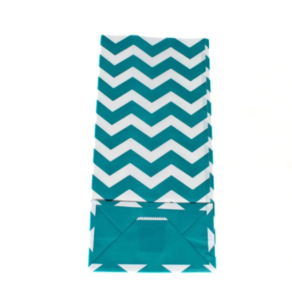 Y2K Teal & White Chevron Paper Gift Bags Set of 6 Crafts Scrapbooking